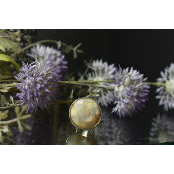 925 STERLING SILVER  MOTHER OF PEARL MOSAIC RING SIZE 8 ITALY