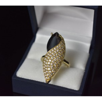 925 Sterling Silver Black Alpanite & CZ Ring Size 9