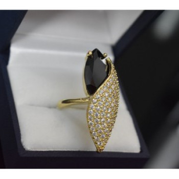 925 Sterling Silver Black Alpanite & CZ Ring Size 9