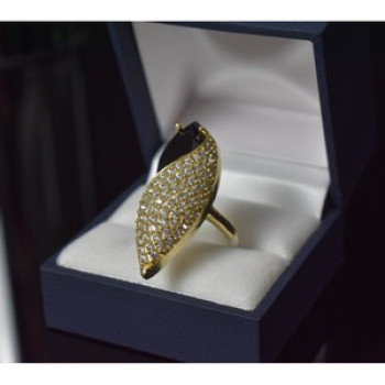 925 Sterling Silver Black Alpanite & CZ Ring Size 9