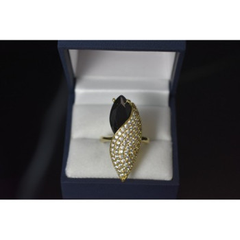 925 STERLING SILVER BLACK ALPANITE & CZ RING SIZE 9