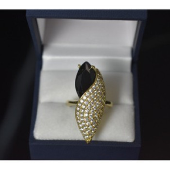925 Sterling Silver Black Alpanite & CZ Ring Size 9