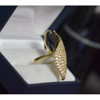 925 Sterling Silver Black Alpanite & CZ Ring Size 9