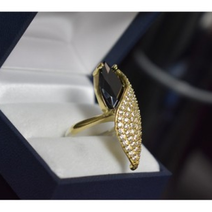 925 Sterling Silver Black Alpanite & CZ Ring Size 9