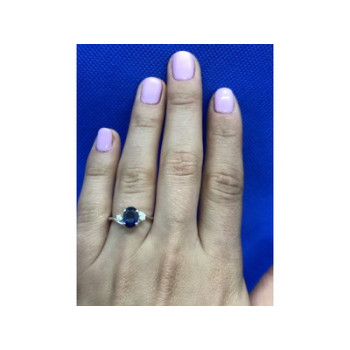 925 Sterling Silver Sapphire & CZ Ring Size 6.5