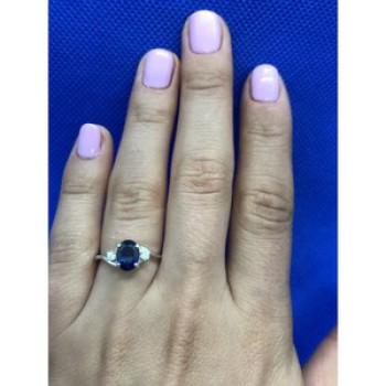 925 Sterling Silver Sapphire & CZ Ring Size 6.5
