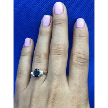 925 Sterling Silver Sapphire & CZ Ring Size 6.5