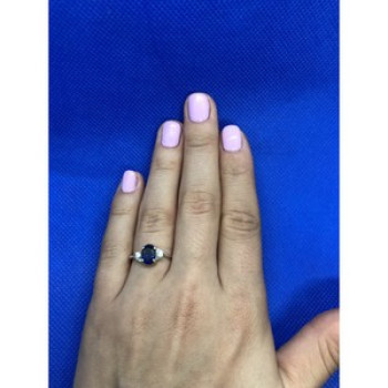 925 Sterling Silver Sapphire & CZ Ring Size 6.5