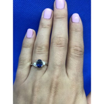 925 Sterling Silver Sapphire & CZ Ring Size 6.5