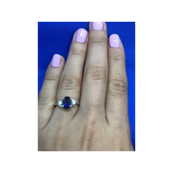 925 Sterling Silver Sapphire & CZ Ring Size 6.5