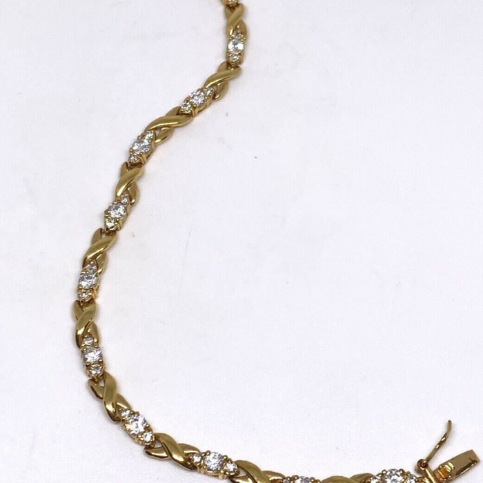 925 Sterling Silver Gold Plated CZ Bracelet 8.5 in