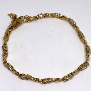 925 Sterling Silver Gold Plated CZ Bracelet 8.5 in
