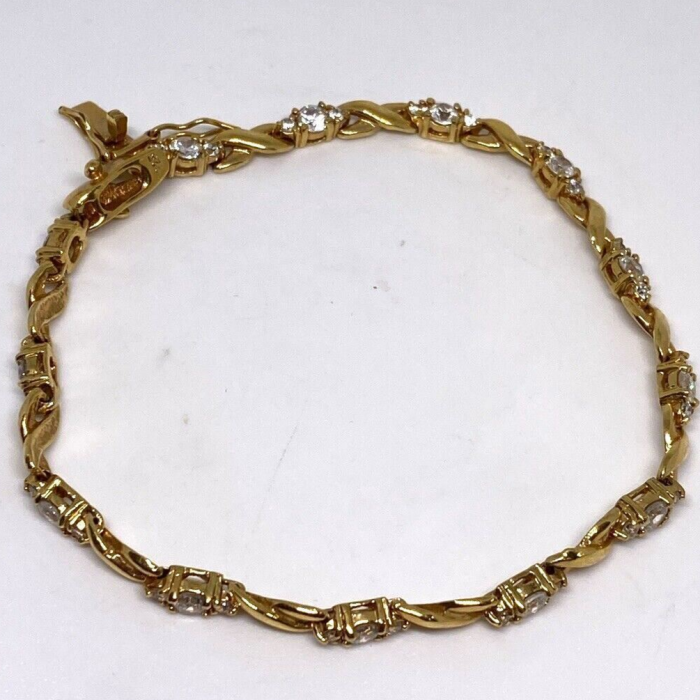 925 Sterling Silver Gold Plated CZ Bracelet 8.5 in