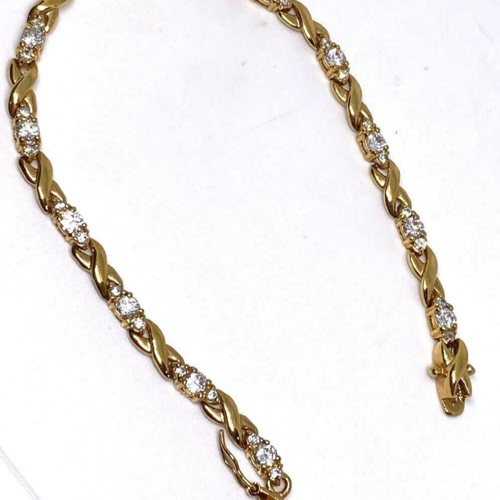 925 Sterling Silver Gold Plated CZ Bracelet 8.5 in
