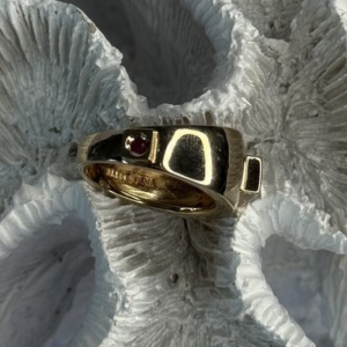 925 Sterling Silver Gold Plated Beryl & Ruby Ring Size 7