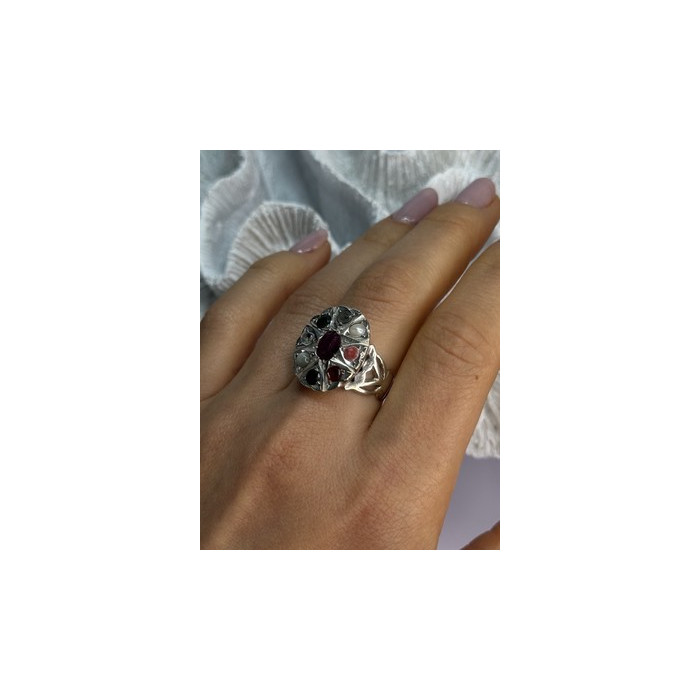 925 Sterling Silver Ruby & Multicolor Gemstones Ring Size 8