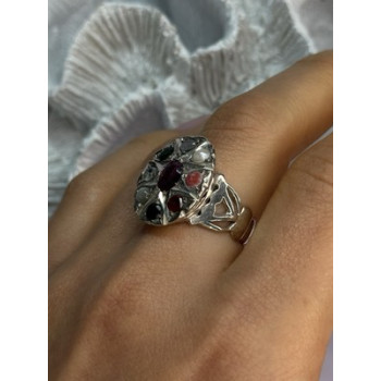 925 Sterling Silver Ruby & Multicolor Gemstones Ring Size 8