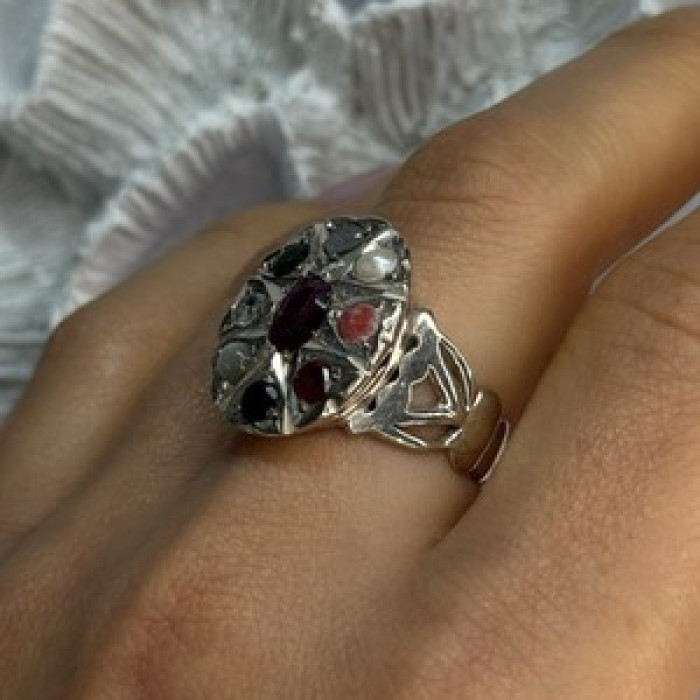 925 Sterling Silver Ruby & Multicolor Gemstones Ring Size 8