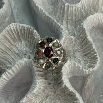 925 Sterling Silver Ruby & Multicolor Gemstones Ring Size 8
