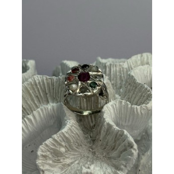 925 Sterling Silver Ruby & Multicolor Gemstones Ring Size 8