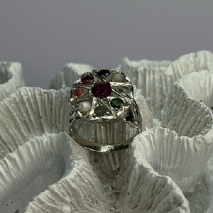 925 Sterling Silver Ruby & Multicolor Gemstones Ring Size 8