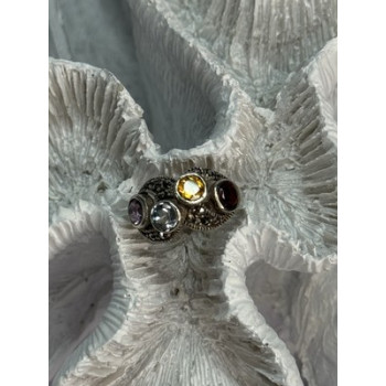 925 STERLING SILVER GARNET, CITRINE, TOPAZ,  AMETHYST & MARCASITE RING SIZE 5.5