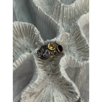 925 STERLING SILVER GARNET, CITRINE, TOPAZ,  AMETHYST & MARCASITE RING SIZE 5.5