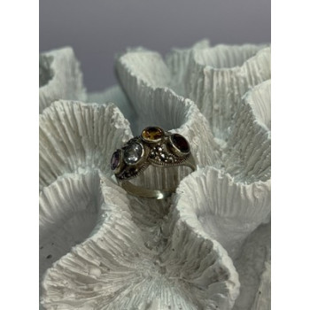 925 STERLING SILVER GARNET, CITRINE, TOPAZ,  AMETHYST & MARCASITE RING SIZE 5.5