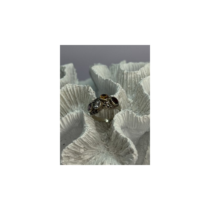925 STERLING SILVER GARNET, CITRINE, TOPAZ,  AMETHYST & MARCASITE RING SIZE 5.5