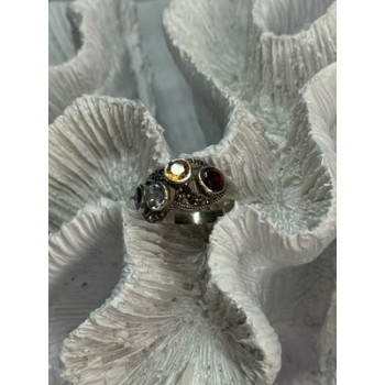 925 STERLING SILVER GARNET, CITRINE, TOPAZ,  AMETHYST & MARCASITE RING SIZE 5.5