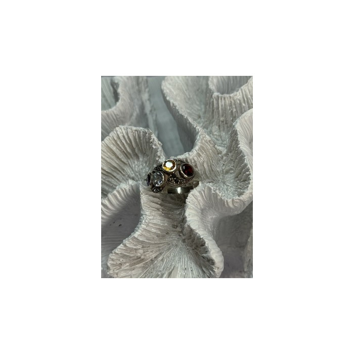 925 STERLING SILVER GARNET, CITRINE, TOPAZ,  AMETHYST & MARCASITE RING SIZE 5.5