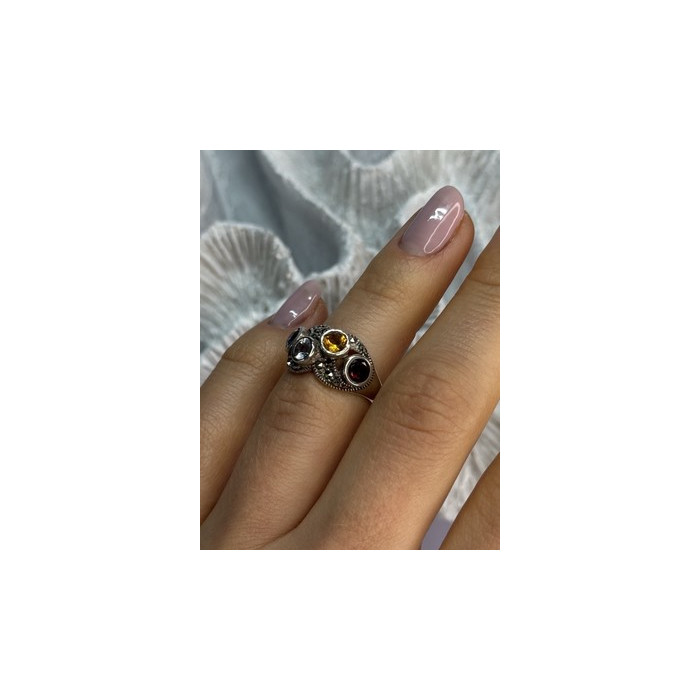 925 STERLING SILVER GARNET, CITRINE, TOPAZ,  AMETHYST & MARCASITE RING SIZE 5.5
