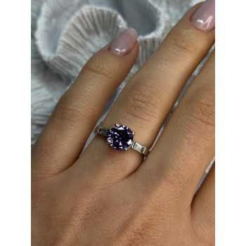 925 Sterling Silver Purple & White Spinel Ring Size 6.5
