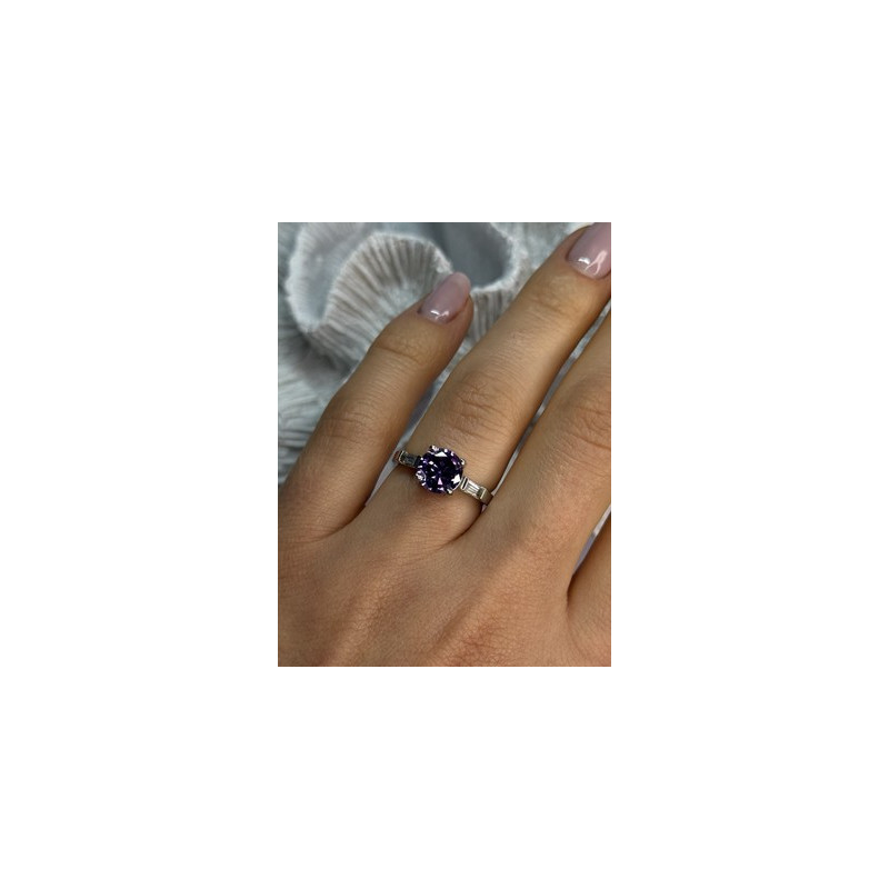 925 Sterling Silver Purple & White Spinel Ring Size 6.5