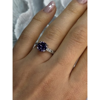 925 Sterling Silver Purple & White Spinel Ring Size 6.5