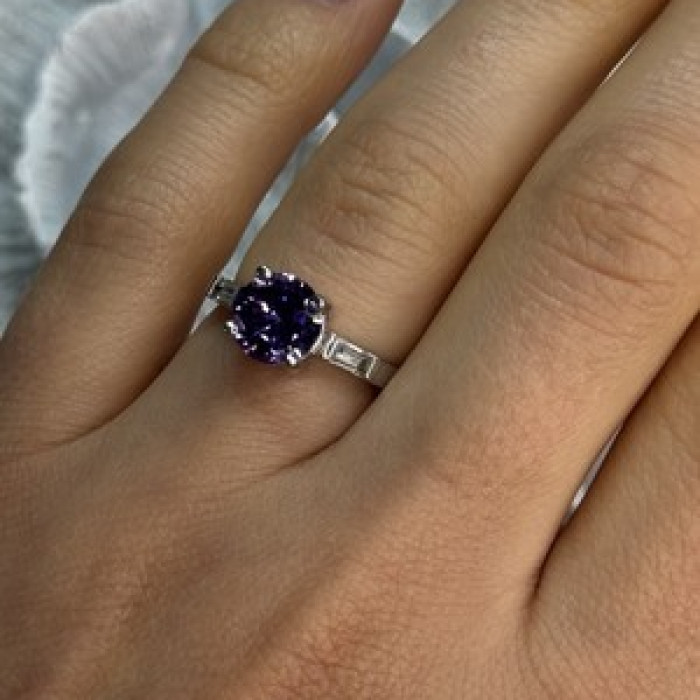 925 Sterling Silver Purple & White Spinel Ring Size 6.5