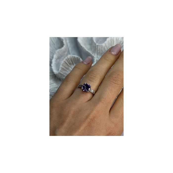 925 Sterling Silver Purple & White Spinel Ring Size 6.5