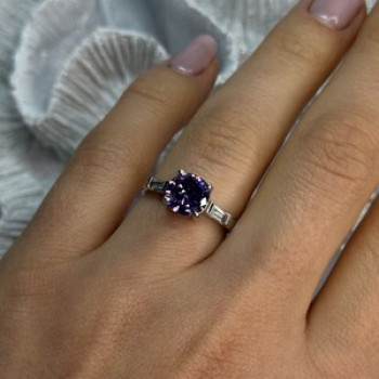925 Sterling Silver Purple & White Spinel Ring Size 6.5