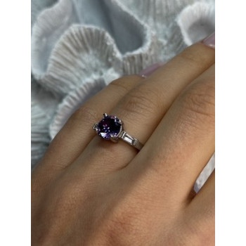 925 Sterling Silver Purple & White Spinel Ring Size 6.5