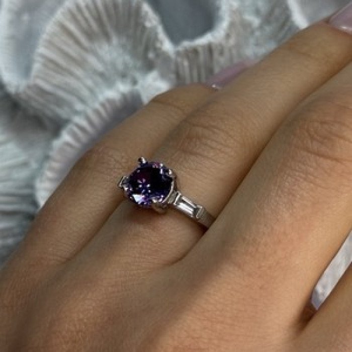 925 Sterling Silver Purple & White Spinel Ring Size 6.5