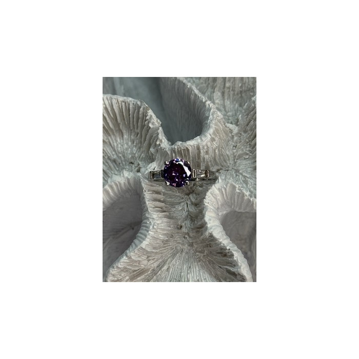 925 Sterling Silver Purple & White Spinel Ring Size 6.5