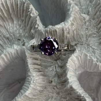 925 Sterling Silver Purple & White Spinel Ring Size 6.5