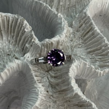 925 Sterling Silver Purple & White Spinel Ring Size 6.5
