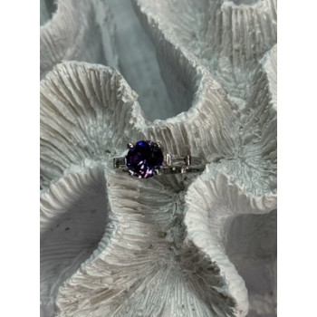 925 Sterling Silver Purple & White Spinel Ring Size 6.5