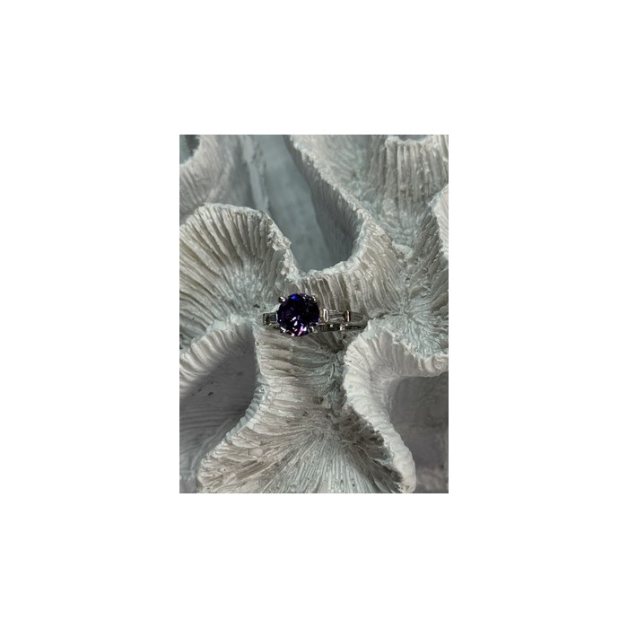 925 Sterling Silver Purple & White Spinel Ring Size 6.5