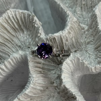 925 Sterling Silver Purple & White Spinel Ring Size 6.5