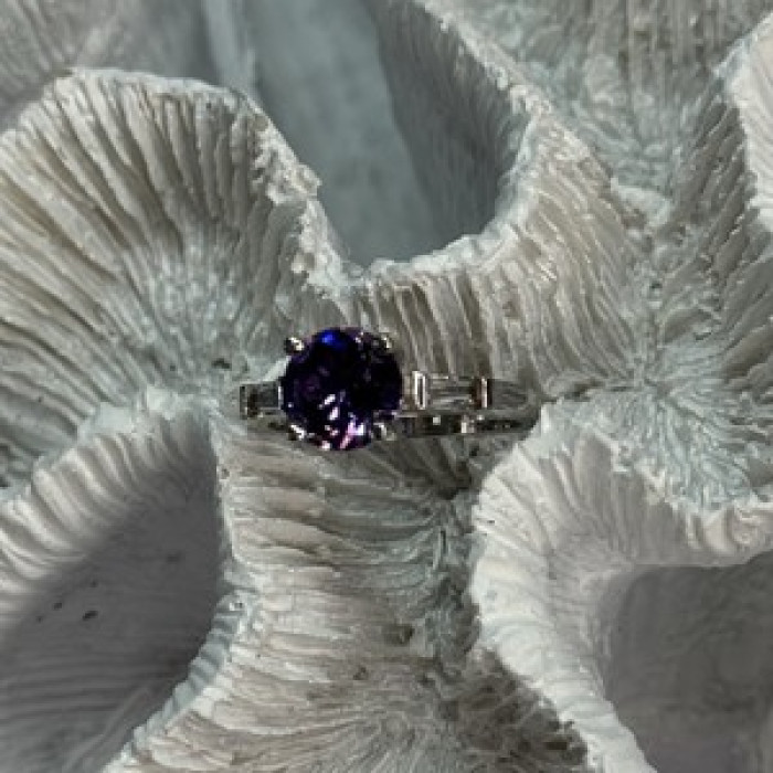 925 Sterling Silver Purple & White Spinel Ring Size 6.5