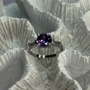 925 Sterling Silver Purple & White Spinel Ring Size 6.5