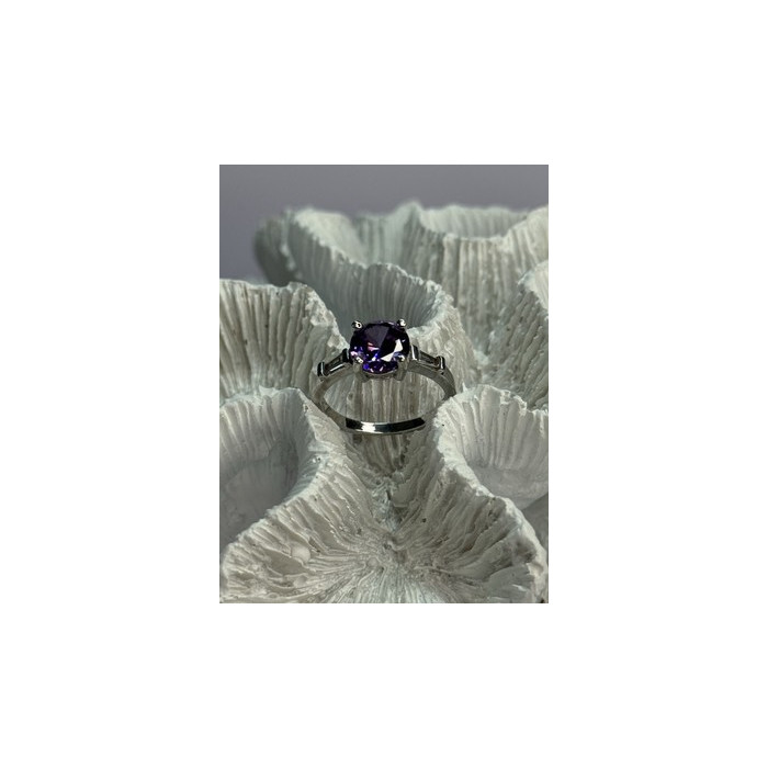 925 Sterling Silver Purple & White Spinel Ring Size 6.5