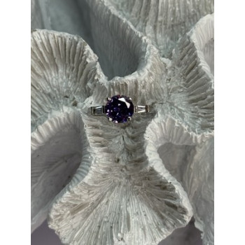 925 Sterling Silver Purple & White Spinel Ring Size 6.5
